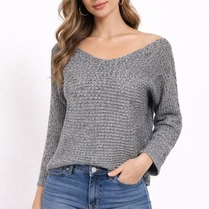 New York & Company V-Neck Gray Sweater